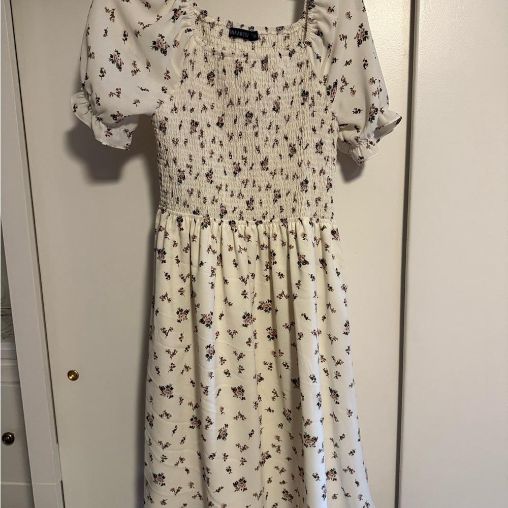 Mikarose Cream Dress with Floral Design